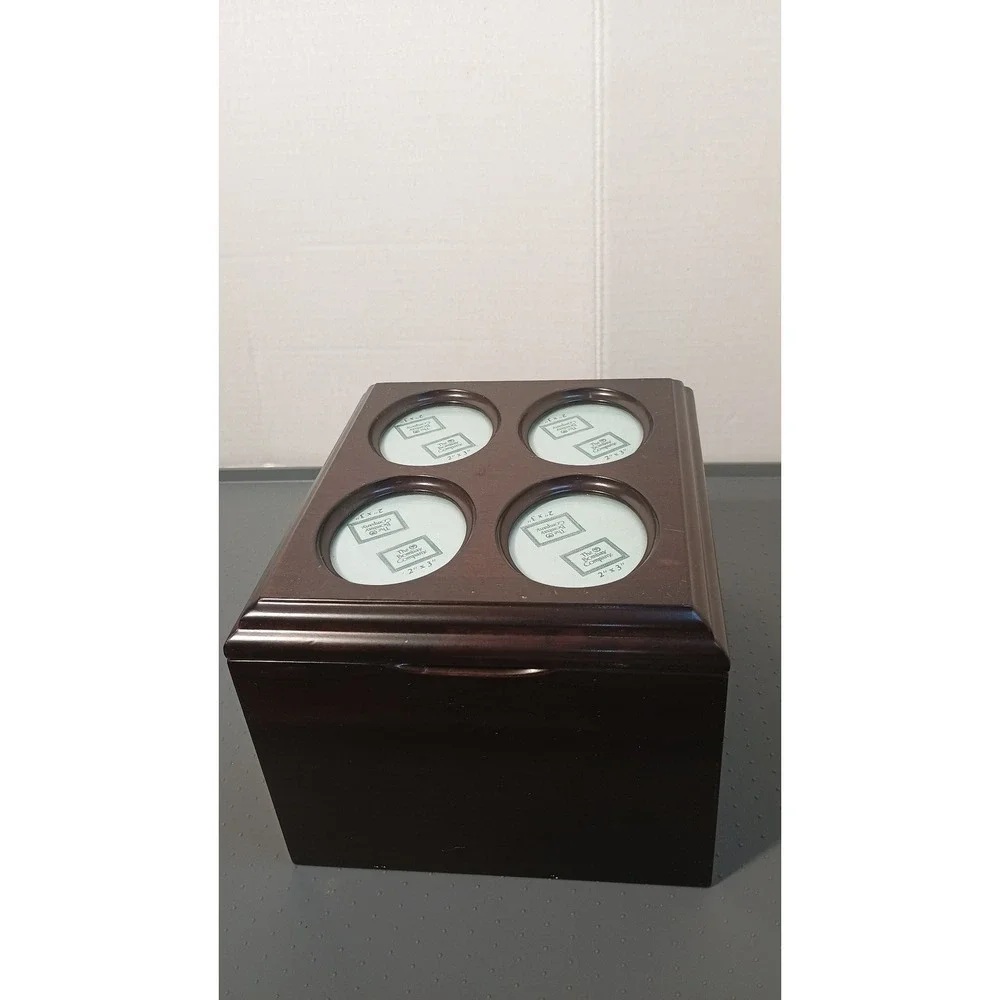 The Bombay Company Photo Memory Box Unisex OS Brown Good 1996 Wooden 4-Slot Lid